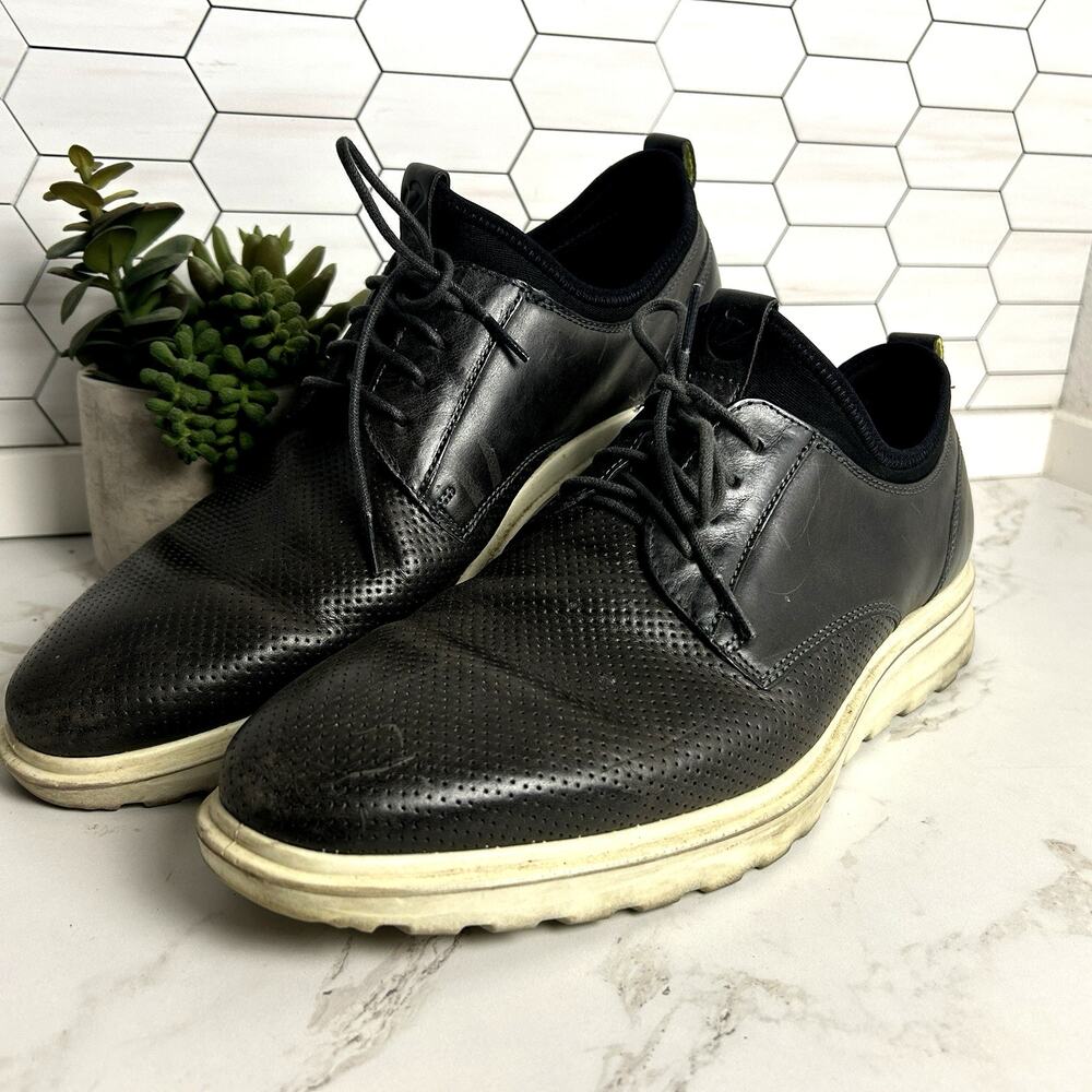 ECCO ST.1 Hybrid Lite Plain Toe Derby Oxfords Gray Perforated Leather Men Sz 12